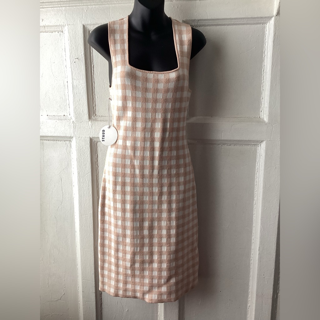 Staud Dorinne Gingham Knit Midi Dress